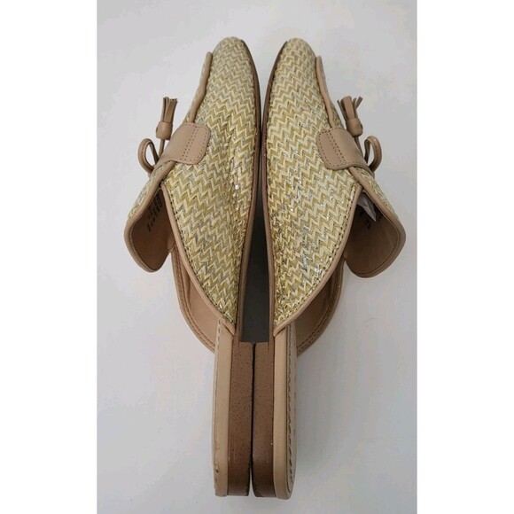 COACH Stassi Raffia Mules Womens 8 Neutral Gold Weave Slip On Tassle Flats - Picture 5 of 10